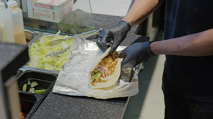 En kebab fra Center Kebab i Glostrup Shoppingcenter